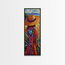 Woman Hat, Flowers, Beach, Canvas Print, Boho Wall Art, Coastal Bedroom Decor, Mexican Art Style, Colorful Summer Wall Accent