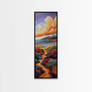 Beach Trail, Colorful Dunes, Seaside Nature, Framed Canvas Print, vibrant coastal landscape painting, tropical home wall art, bedroom art