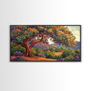 Tree Bird, Village, Sunset, Canvas Print autumn countryside art, peaceful nature wall painting, colorful landscape, farmhouse decor