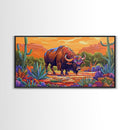 Buffalo Desert, Flowers, Canvas Print, Western buffalo art, colorful desert scene, ranch decor, Office Wall Art, Autumn Wall Art