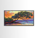 Tropical Tree, Beach, Sunset, Framed Canvas Print nature lover wall decor, boho coastal print, vibrant living room art, island art