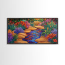 Stone Stream, Sunset Path, Desert Garden, Canvas Print, Nature Inspired Wall Art, Living Room Decor, Boho Botanical Style