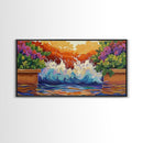 Splash Ocean, Garden, Patio, Canvas Print, bold wave crashing, vibrant tropical garden wall art, outdoor decor, boho coastal style