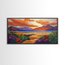 Sunset Desert, Mountains, Canvas Print, Vibrant desert landscape art with sunset sky and mountains, perfect Living Room Wall Art