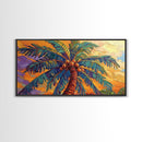 Palm Tree Sunset, Tropical, Framed Canvas Print, Bold colorful palm tree art in sunset sky, great Summer Beach Wall Art, tropical decor