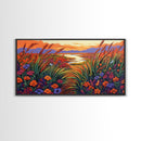 Wildflowers, River, Mountains, Autumn, Canvas Print fall floral decor, rustic meadow art, nature landscape painting, country living room