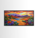 Rainbow Sky, Desert River, Mountain View, Canvas Print, Scenic Landscape Wall Art, Colorful Fall Decor, Living Room Statement Piece
