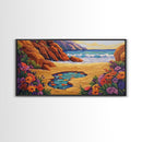Tide Pool, Sandy Shore, Flower Beach, Canvas Print, Coastal Floral Wall Art, Vibrant Kitchen  Art, Hallway Summer Decor