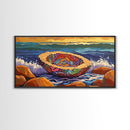 Pan Dulce, Ocean, Rocks, Sea, Canvas Print, Mexican sweet bread wall art, kitchen decor, dessert lover painting, bakery-inspired artwork
