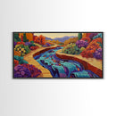 Stream Garden, Colorful, Path, Framed Canvas Print, Southwestern landscape art, bright garden painting, hallway decor, fall home vibe