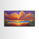 Boat Lake, Dramatic Sky, Sunset Clouds, Framed Canvas Print, Fall Landscape Art, Office Wall Decor, Vibrant Nature Scene, Moody Colors