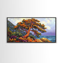 Coastal Tree, Sunset, Ocean, Vibrant tree coastal scene, Canvas Print, Fall Decor, Nature Art, Living Room Wall Art, Earthy Tones