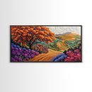 Tree Autumn, Hillside, Fields, Autumn hillside landscape, Framed Canvas Print, Fall Decor, Nature Inspired Wall Art, Living Room Art