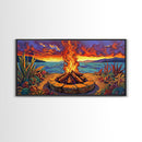 Campfire Desert, Sunset, Fiery Skies, bold landscape Canvas Print, autumn outdoor art, cozy rustic living room wall décor