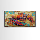 Lobster Coastal, Bold, Framed Canvas Print, Vibrant abstract lobster on sandy background, Nautical Kitchen Decor, Bold Coastal Wall Art