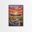 Sunset Desert, River, Color, Framed Canvas Print dreamy painted desert river sunset, colorful sky landscape artwork, nature boho art