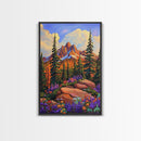 Mountain Forest, Wildflowers, Scenic, Framed Canvas Print, Nature Lover Gift, Cabin Decor, Rustic Living Room Art, Woodland Landscape