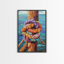 Nautical Knot, Dock, Ocean, Framed Canvas Print, Coastal Wall Art, Beach House Decor, Colorful Seaside Painting, Boat Lover Gift