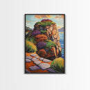 Rocky Cliff, Ocean, Wildflowers Canvas Print, Vibrant Coastal Wall Art, Hallway Nature Scene, Colorful Landscape Painting