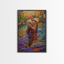 Whimsical Otter Art, Animal Lover Gift, Vibrant Nature Print, Wildlife Decor, Framed Canvas Print, Nursery Wall Art, playful artwork
