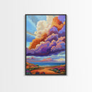 Majestic Cloudscape Art, Sunset Beach Painting, Bold Sky Print, Dreamy Nature Decor, Framed Canvas Print, Living Room Wall Art, surreal art