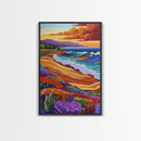 Ocean Sunset, Colorful Beach, Coastal Vibes, Tropical Flowers, Fall Wall Art, Dining Room Decor, Canvas Print, Vibrant Landscape Art