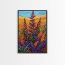 Wildflower Field, Autumn Leaves, Mountain Sunset, Earth Tones, Fall Botanical Art, Living Room Wall Art, Framed Canvas Print