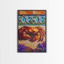 Colorful Crab, Coastal Tile Art, Beachy Wall Accent, Nautical Style, Kitchen Wall Art, Seaside Decor, Canvas Print, Tropical Vibe