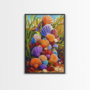 Rainbow Seashells, Coastal Treasures, Ocean Shell Art, Beach Decor, Framed Canvas Print, Bathroom Wall Art, Nautical Boho Art