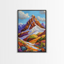 Mountain Peak, Snowy Landscape, Autumn Vibes, Nature Escape, Framed Canvas Print, Boho Wall Art, Fall Mountainscape, Living Room Wall Art
