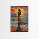 Sunset Beach Woman, Ocean Waves Art, Boho Coastal Decor, Tropical Wall Art, Canvas Print, Living Room Accent, Vibrant Beach Scene