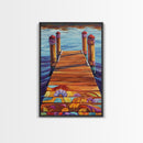 Painted Dock Scene, Vibrant Water Art, Lake House Decor, Canvas Print, Boho Coastal Wall Art, Summer Vibes, Nature Inspired