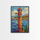 Nautical Pole Art, Tropical Shoreline Decor, Canvas Print, Coastal Boho Wall Art, Bathroom Beach Theme, Island Inspired Design