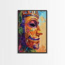 Tribal Mask Side, Exotic Face Wall Decor, Canvas Print, Cultural Art Style, Office Accent Art, Tiki Mask Inspired Home Wall Art