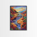 Canyon River Stream, Vibrant Landscape, Sunset Colors, Nature Scene, Framed Canvas Print, Bedroom Wall Art, Fall Home Decor, Boho Art