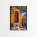 Spanish Doorway Scene, Rustic Home Art, Desert Vibes, Warm Entryway Decor, Framed Canvas Print, Southwestern Kitchen Wall Art