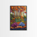 Autumn Forest, Leaves Colorful, Framed Canvas Print bright fall foliage nature painting, botanical boho forest scene, Kitchen Wall Art