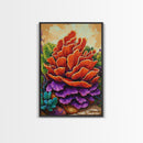 Succulent, Cactus, Orange, Purple, Framed Canvas Print, Bold desert succulent bloom art in orange and purple, living room statement piece