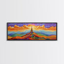 Colorful Mountain Sunrise, Bold Landscape Painting, Southwest Decor, Living Room Wall Art, Modern Boho Style Framed Canvas Print, Bedroom art