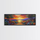 Tropical Sunset, Coastal Trees, Vibrant Horizon, Colorful Evening, Canvas Print, tropical paradise wall art, sunset lover gift