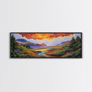 Sunset Lake Scene, Mountain View Art, Tranquil Waterscape Landscape, Framed Canvas Print, Nature Office Decor, Living Room Art