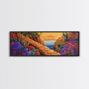 Desert Path, Floral Trail, Mountain View, Framed Canvas Print, Southwestern Wall Art, Nature Inspired Art, Boho Vibe, Living Room Decor