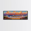 Beach Sunset, Gentle Waves, Cotton Clouds, Summer Calm, Framed Canvas Print, Coastal Wall Art, Soft Pastel Ocean Landscape