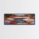 Snowy Mountain Pond, Winter Forest Stream, Sunset Reflection, Canvas Print, Rustic Cabin Wall Art, Nature Landscape Art