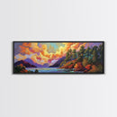 Mountain Trees, Lake Sunset, Nature Glow, Autumn Landscape, Canvas Print, Cabin Decor, Rustic Wall Art, Forest Escape
