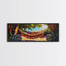 Hammock Retreat View, Relaxing Outdoor Space, Nature Art, Framed Canvas Print, summer art, patio decor, boho style, bedroom wall