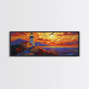 Seaside Lighthouse View, Sunset Birds, Coastal Dream, Framed Canvas Print, ocean wall art, rustic beach decor, entryway statement piece