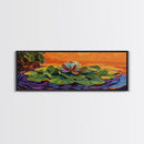 Lotus Flower, Serene Sunset, Water Lily, Zen Art, Framed Canvas Print, spa wall decor, yoga room art, calming peaceful painting