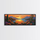 Mountain Sunset Lake, Bold Nature Landscape, Vibrant Water Reflection, Framed Canvas Print, Rustic Living Room or Cabin Wall Art