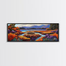 Autumn Lake, Purple Trees, Fall Landscape, Colorful Reflections, Framed Canvas Print, Cabin Wall Art, Cozy Fall Decor, Nature Inspired